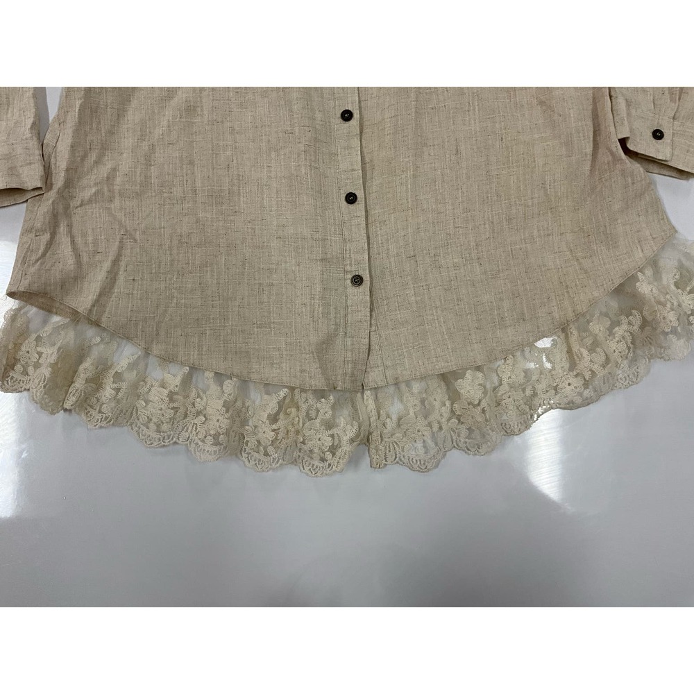Women’s Bad Little Country Girl Tina Sz L Lace Trim Hem Long Sleeves Button Up - Picture 6 of 12